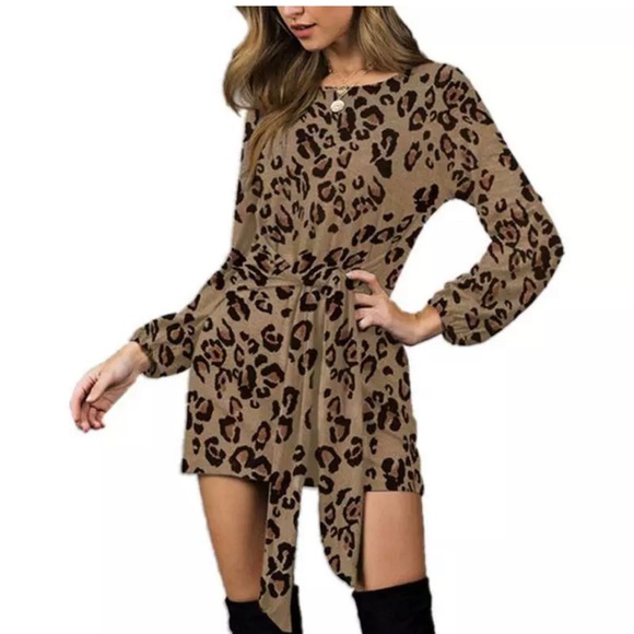 Dresses & Skirts - ⚜️HP⚜️Leopard Print Dress Lg Slve Slim fit Shrt XL